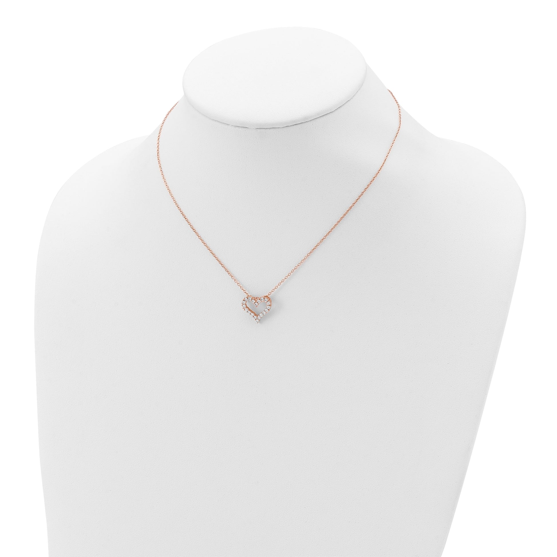 Sterling Silver Rose Gold-plated CZ Heart w/ 2in ext. Necklace