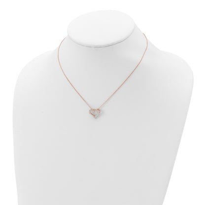 Sterling Silver Rose Gold-plated CZ Heart w/ 2in ext. Necklace