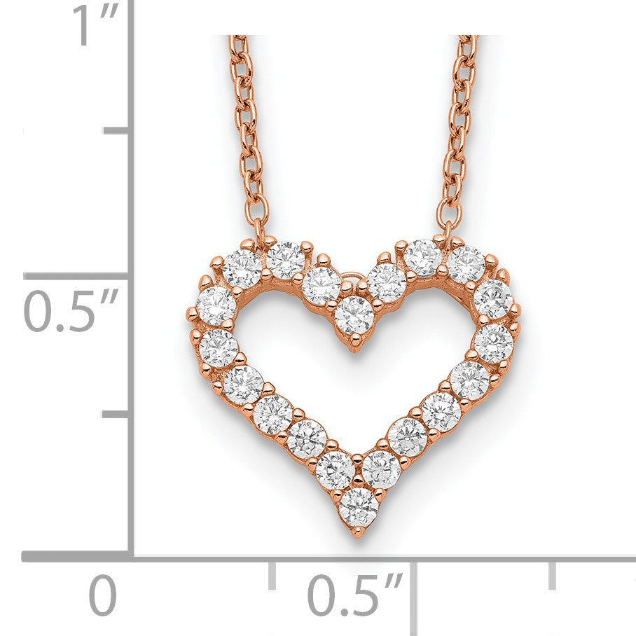 Sterling Silver Rose Gold-plated CZ Heart w/ 2in ext. Necklace