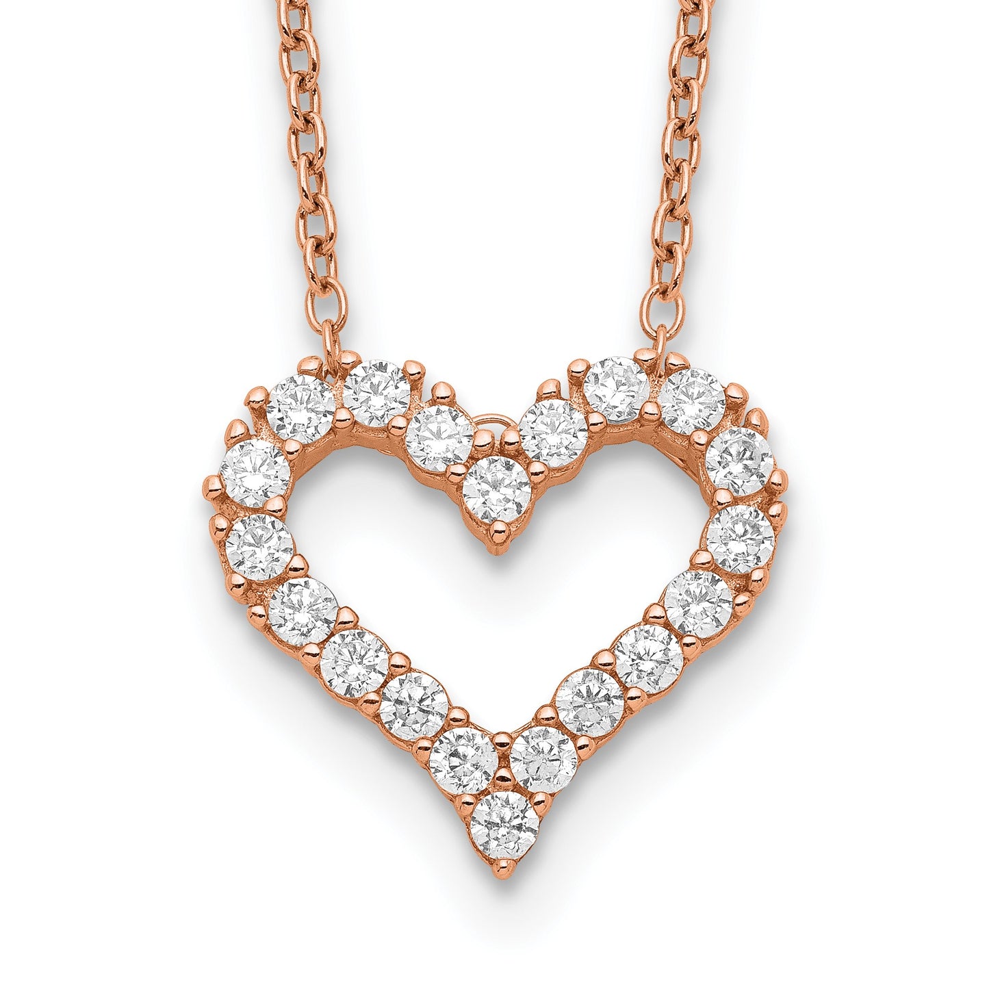 Sterling Silver Rose Gold-plated CZ Heart w/ 2in ext. Necklace