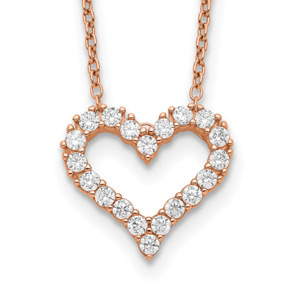 Sterling Silver Rose Gold-plated CZ Heart w/ 2in ext. Necklace