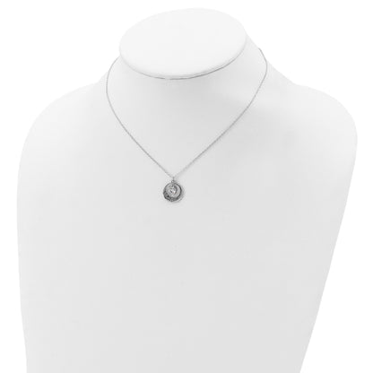 Sterling Silver Rhodium-plated I LOVE YOU MOM with CZ Heart Dangle 15 inch Necklace with 2 inch extension