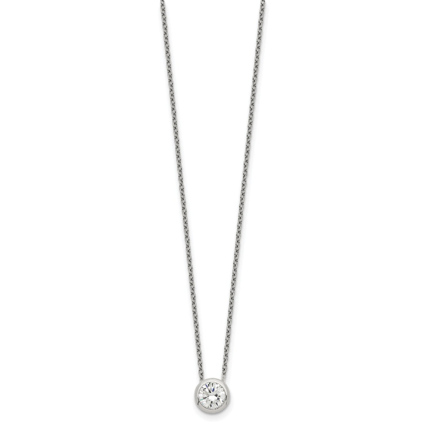 Sterling Silver Bezel 8mm CZ Necklace