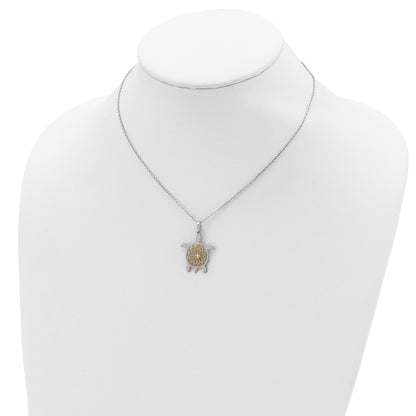 Sterling Silver Gold-tone Diamond-cut Turtle w/ 2in ext. Necklace