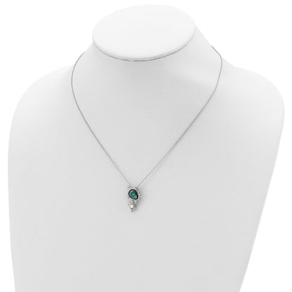 Sterling Silver Rhodium-plated Polished Abalone and Mother of Pearl Turtle 18 inch Necklace