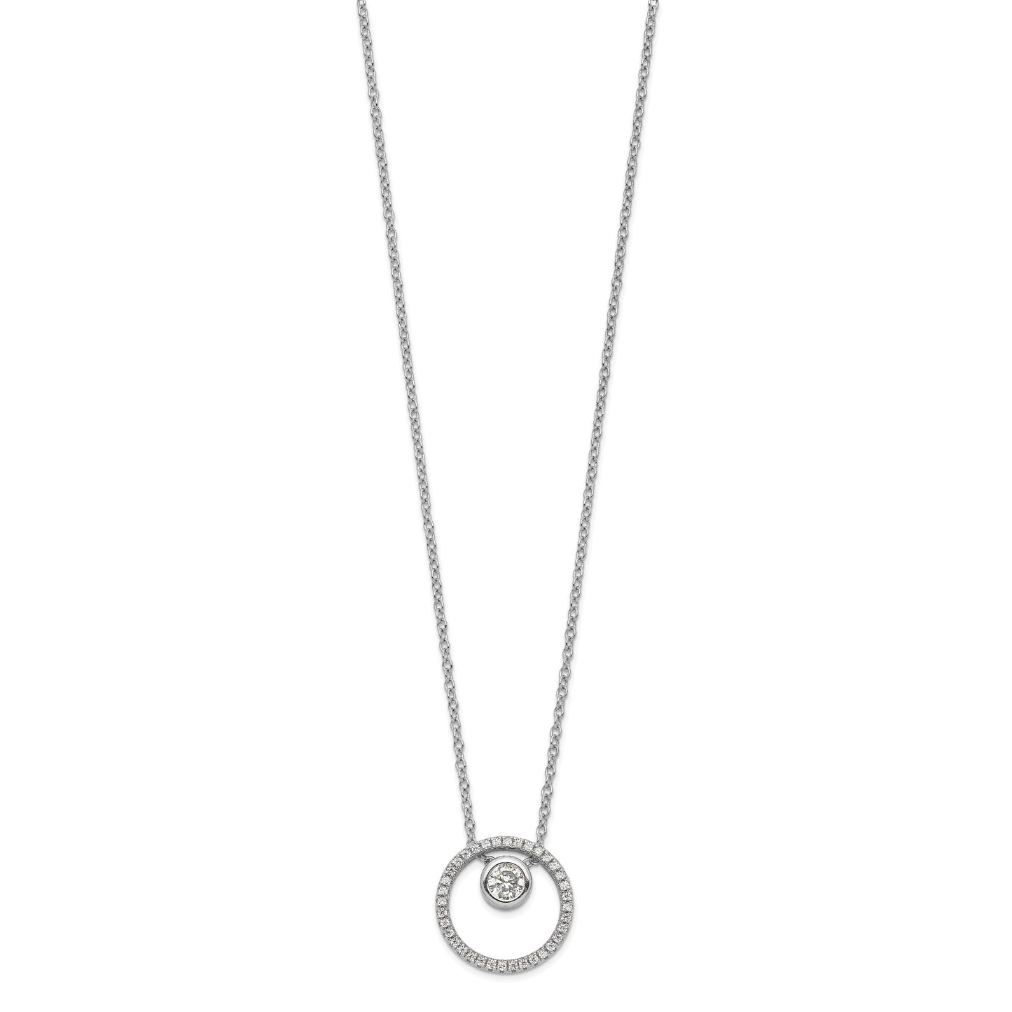 Sterling Silver RH-plated CZ Circle w/1in. Ext. Necklace