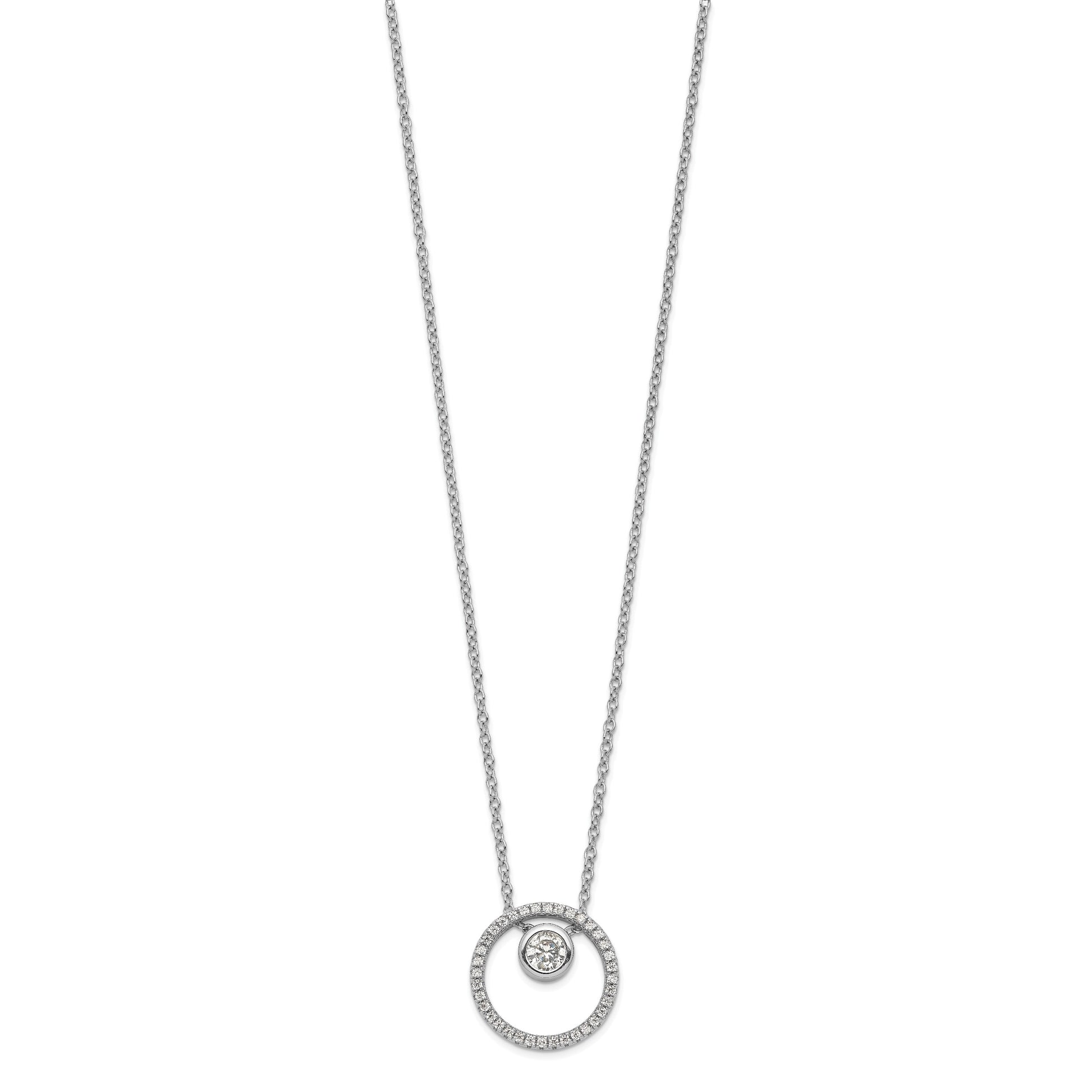 Sterling Silver RH-plated CZ Circle w/1in. Ext. Necklace