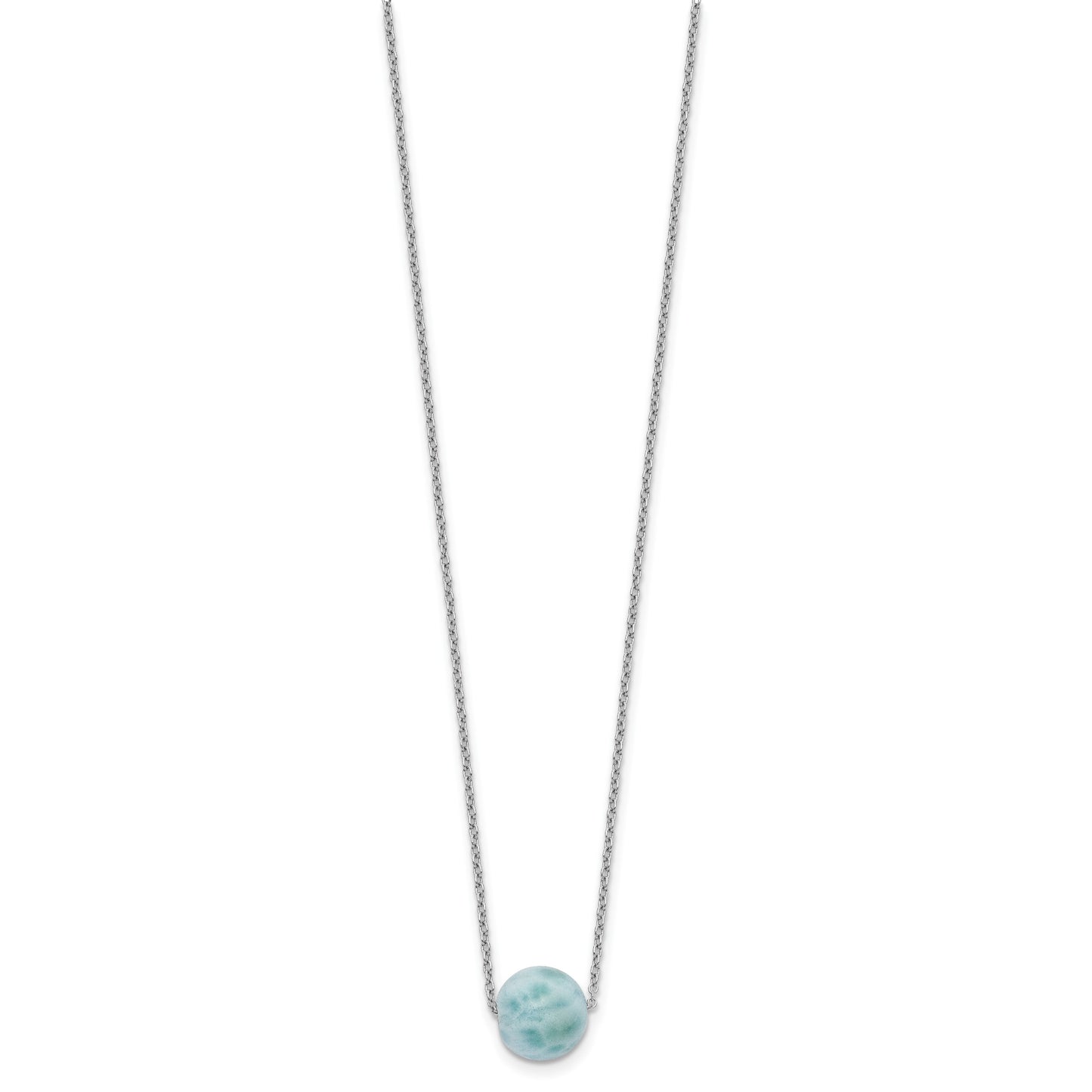 Sterling Silver Rhodium-plated Larimar Bead 16 inch w/ 2in ext. Necklace