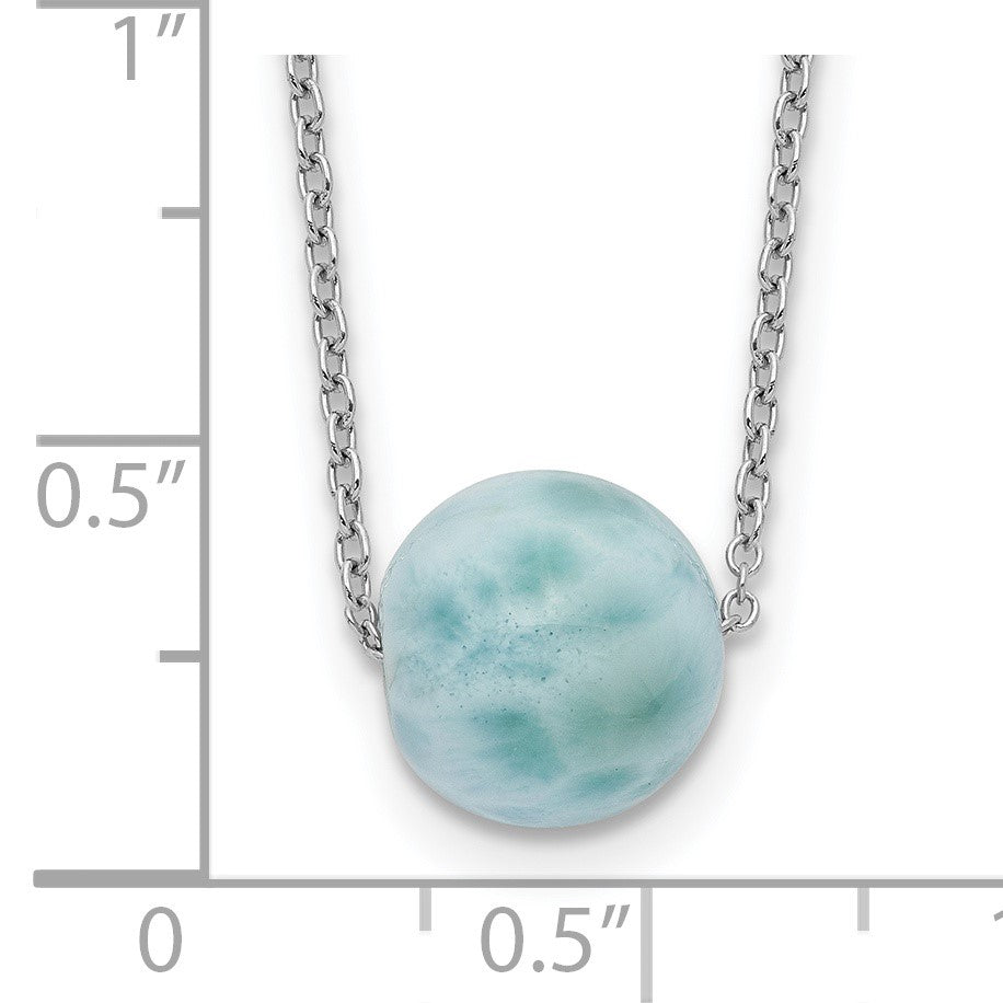 Sterling Silver Rhodium-plated Larimar Bead 16 inch w/ 2in ext. Necklace
