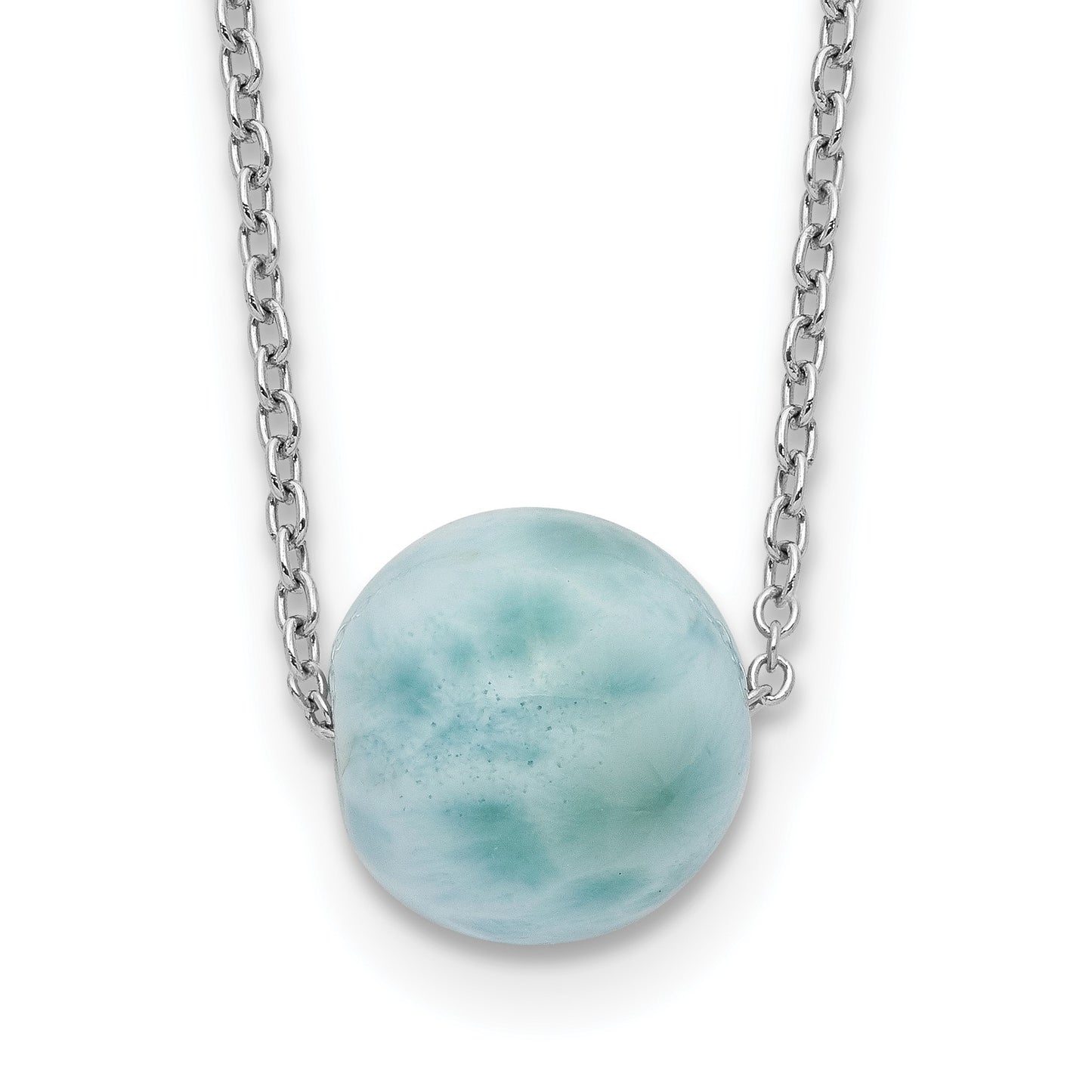 Sterling Silver Rhodium-plated Larimar Bead 16 inch w/ 2in ext. Necklace