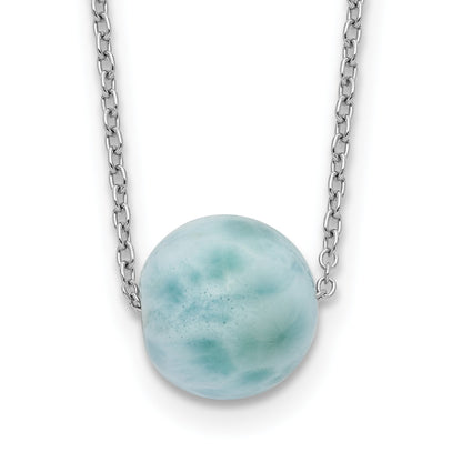 Sterling Silver Rhodium-plated Larimar Bead 16 inch w/ 2in ext. Necklace