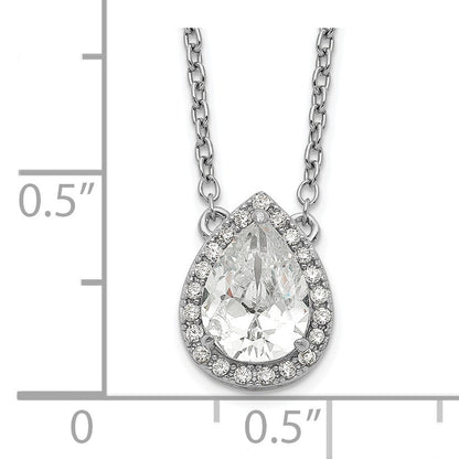 Sterling Silver Rhodium-plated Pear CZ Halo w/1in ext Necklace