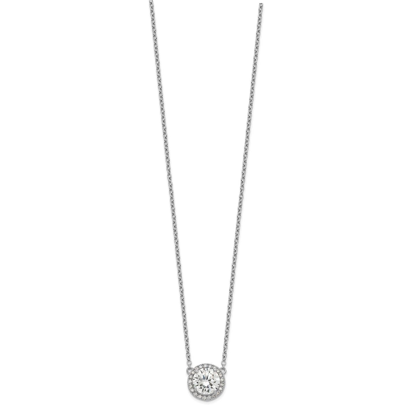 Sterling Silver Rhodium-plated Round CZ Halo w/1in ext Necklace