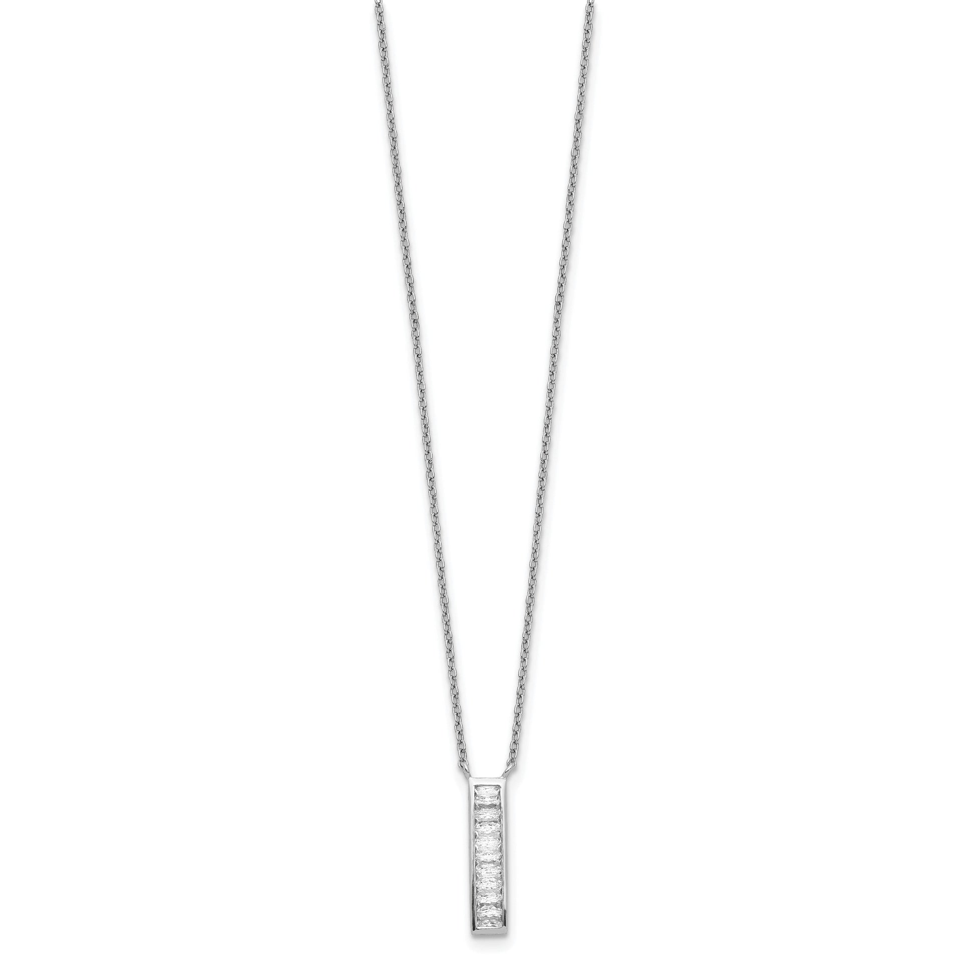 Sterling Silver Rhodium Plated CZ Vertical Bar Necklace