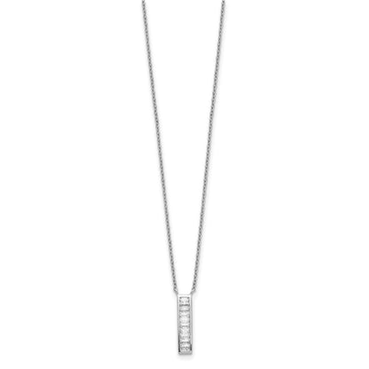 Sterling Silver Rhodium Plated CZ Vertical Bar Necklace