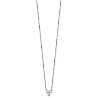 Sterling Silver Rhodium-plated 3-CZ w/ 2in ext Necklace