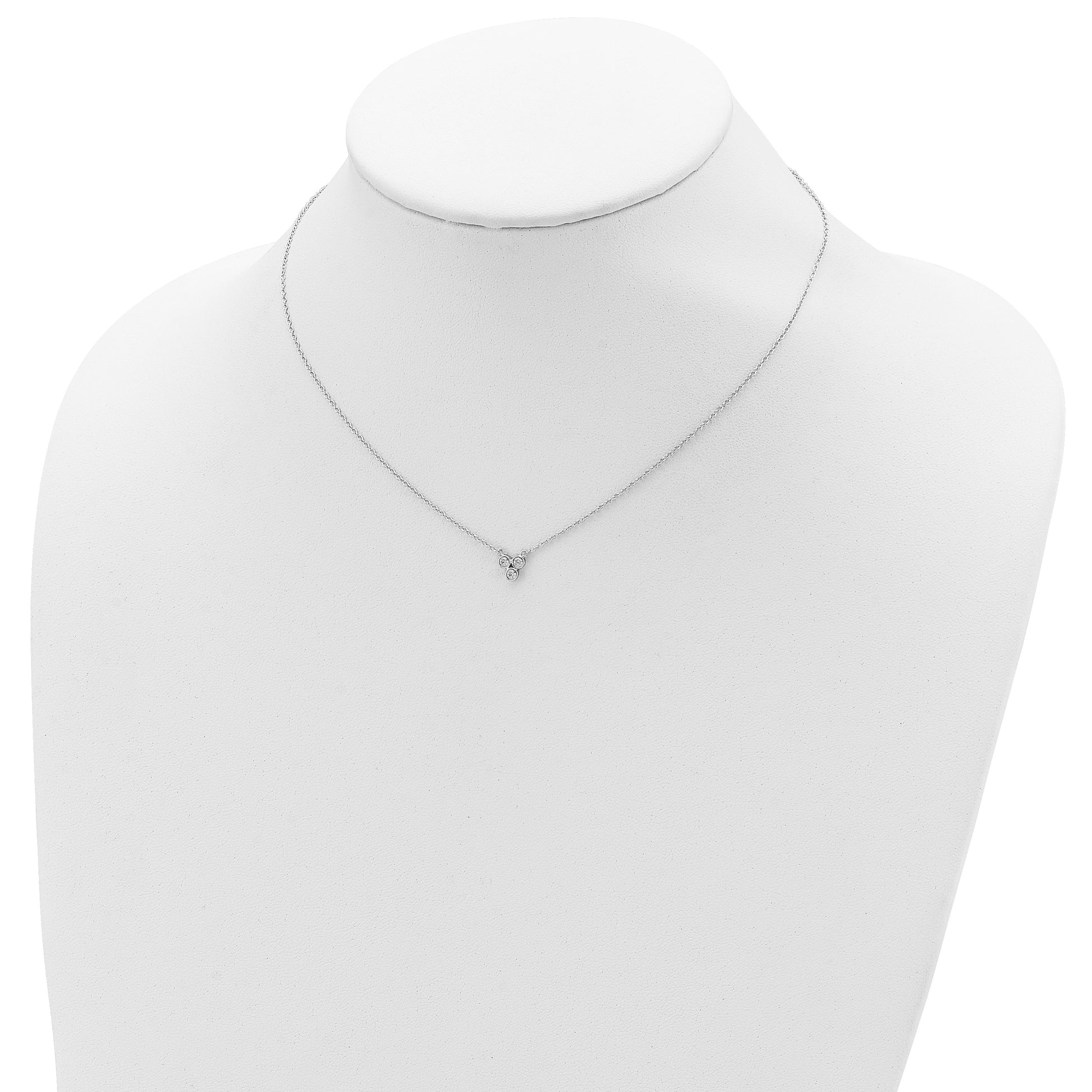 Sterling Silver Rhodium-plated 3-CZ w/ 2in ext Necklace