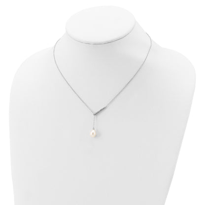 Sterling Silver Rhodium-plated CZ Bar/FWC Pearl w/2in ext Necklace