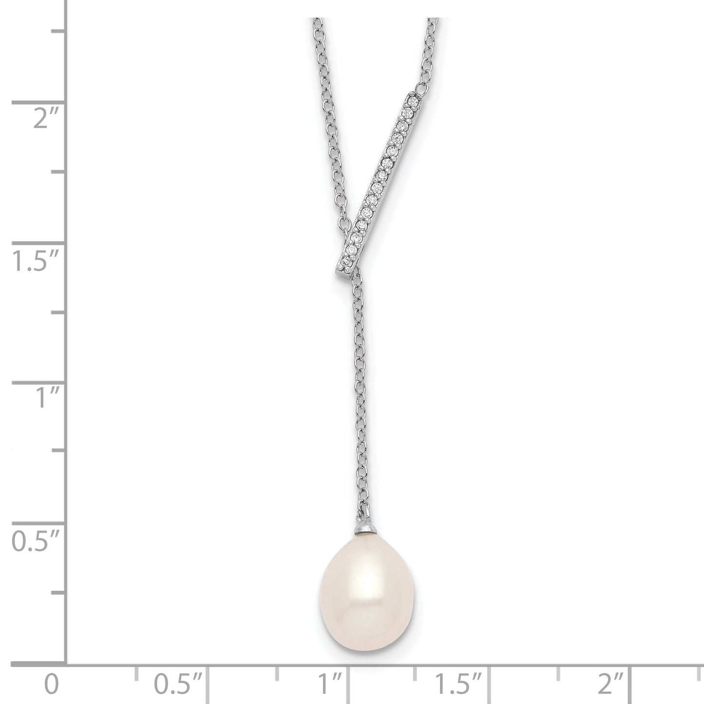 Sterling Silver Rhodium-plated CZ Bar/FWC Pearl w/2in ext Necklace