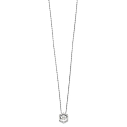 Sterling Silver Rhod-plated Hexagon Moving CZ w/2in ext Necklace