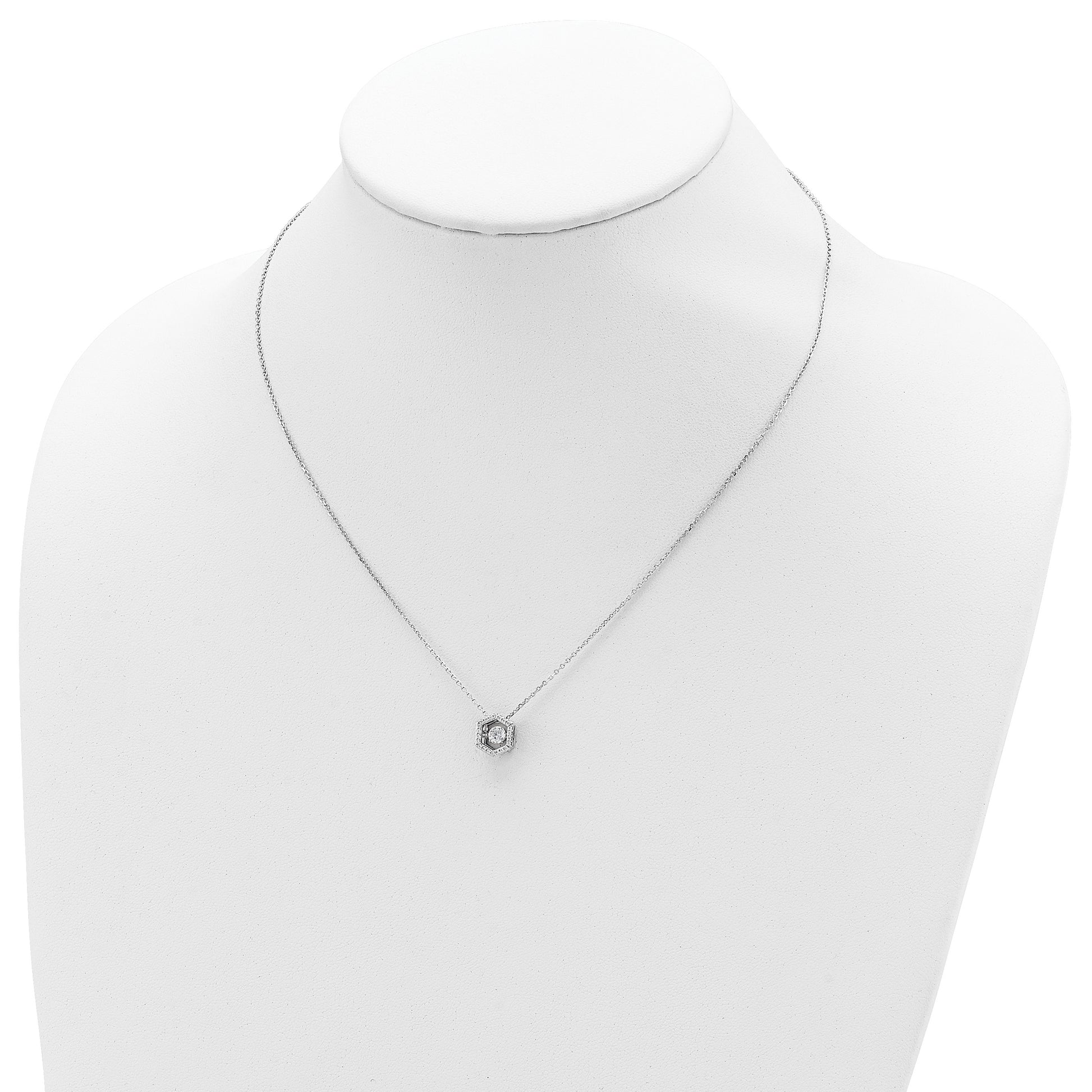 Sterling Silver Rhod-plated Hexagon Moving CZ w/2in ext Necklace