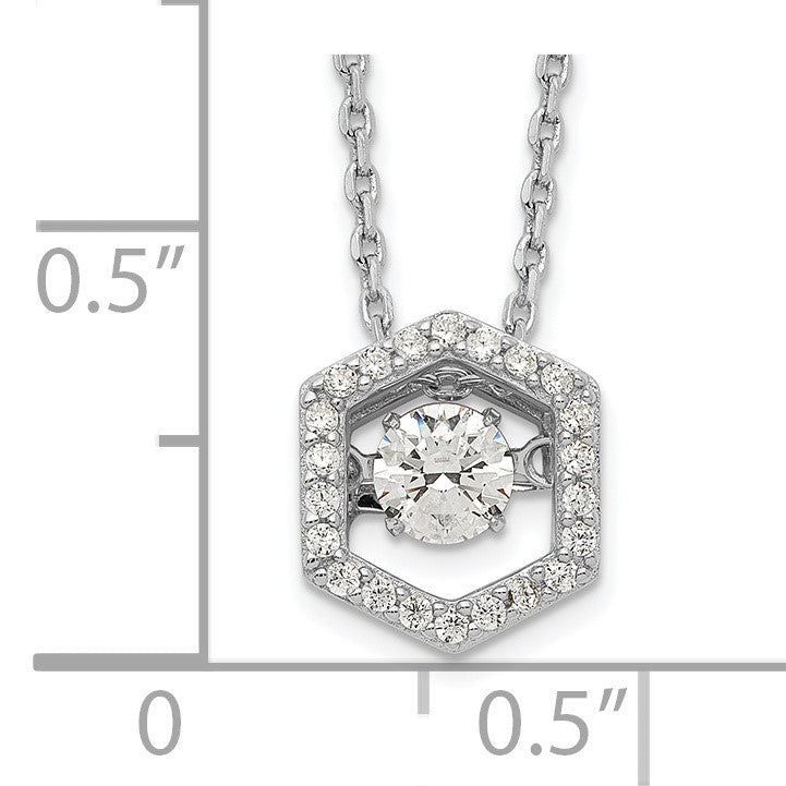 Sterling Silver Rhod-plated Hexagon Moving CZ w/2in ext Necklace