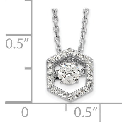 Sterling Silver Rhod-plated Hexagon Moving CZ w/2in ext Necklace
