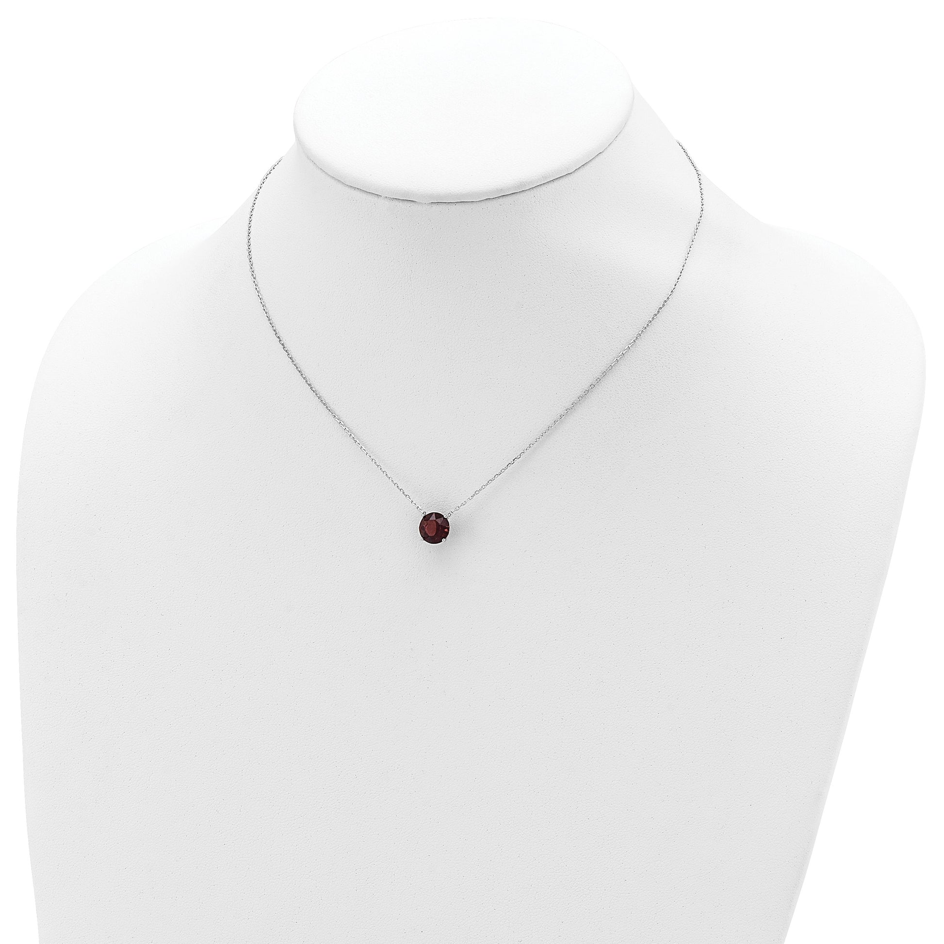Sterling Silver Rhodium-plated Burgundy Red Crystal 16.5 inch Necklace with 2 inch extension