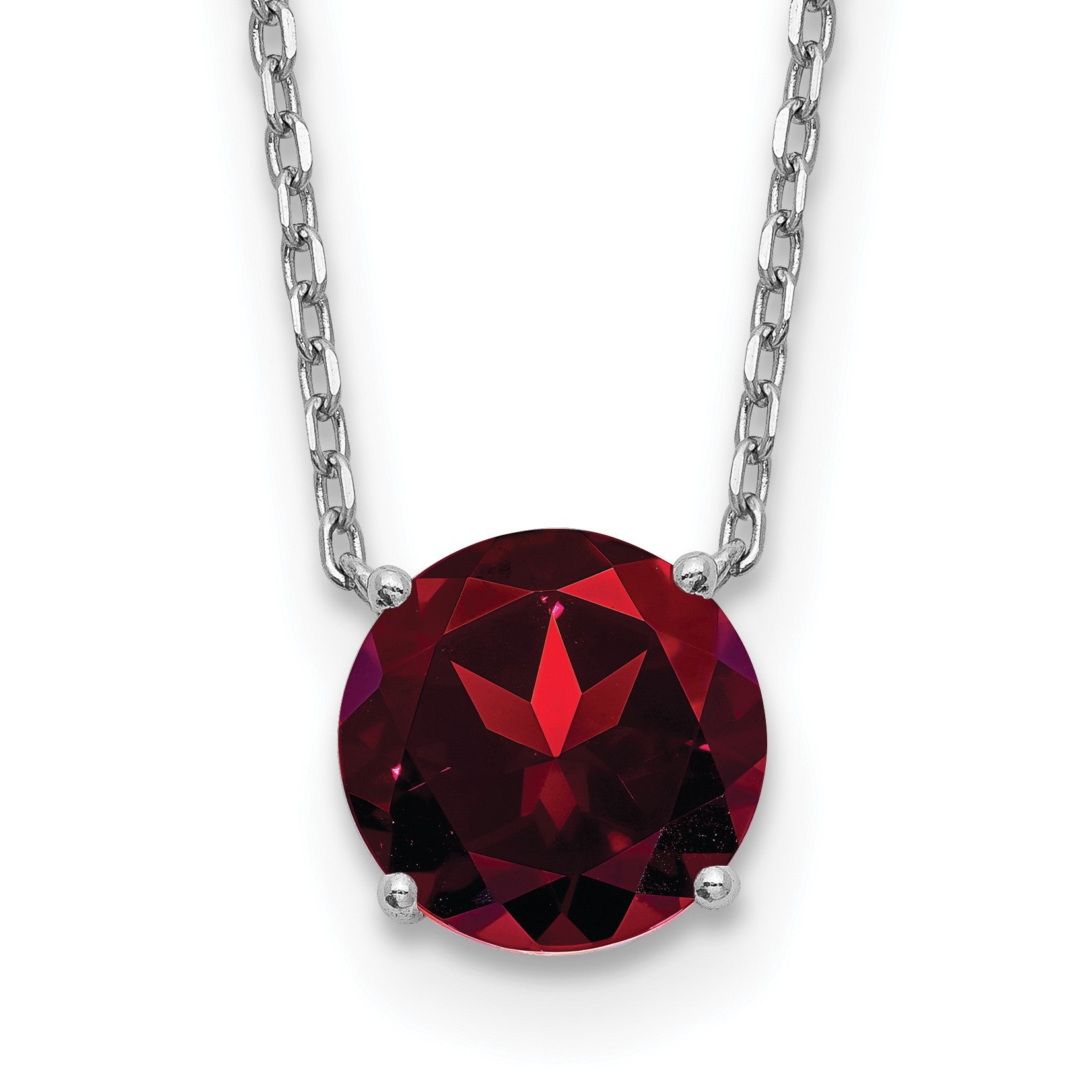 Sterling Silver Rhodium-plated Burgundy Red Crystal 16.5 inch Necklace with 2 inch extension