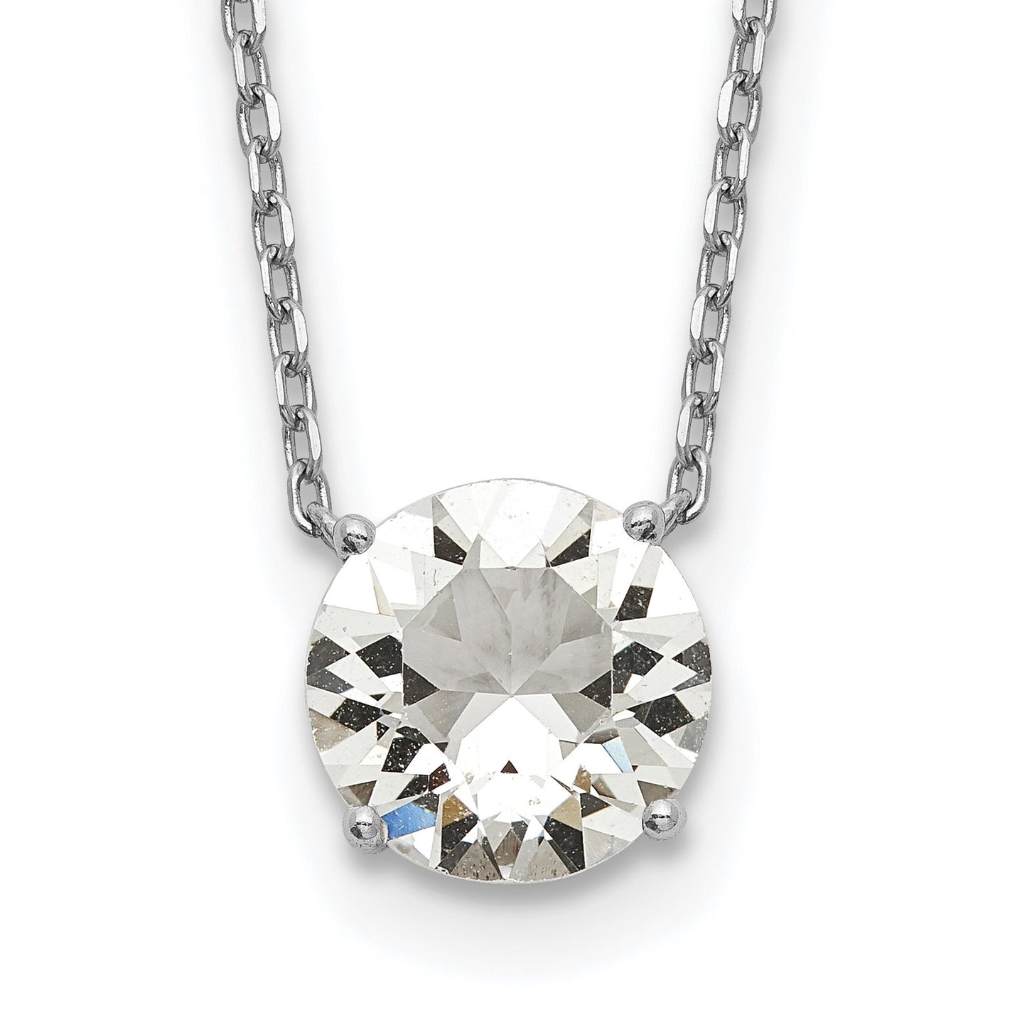 Sterling Silver Rhodium-plated Crystal 16.5 inch Necklace with 2 inch extension