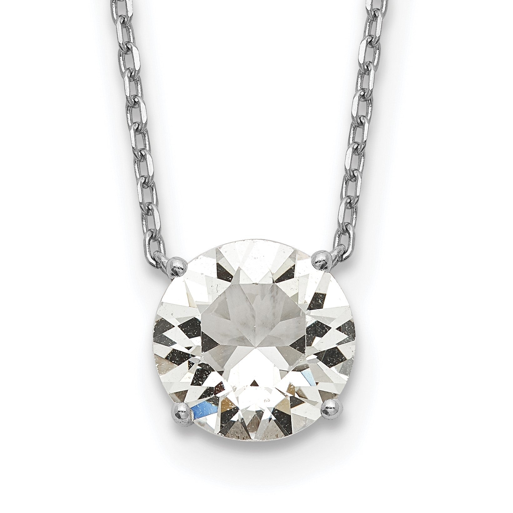 Sterling Silver Rhodium-plated Crystal 16.5 inch Necklace with 2 inch extension