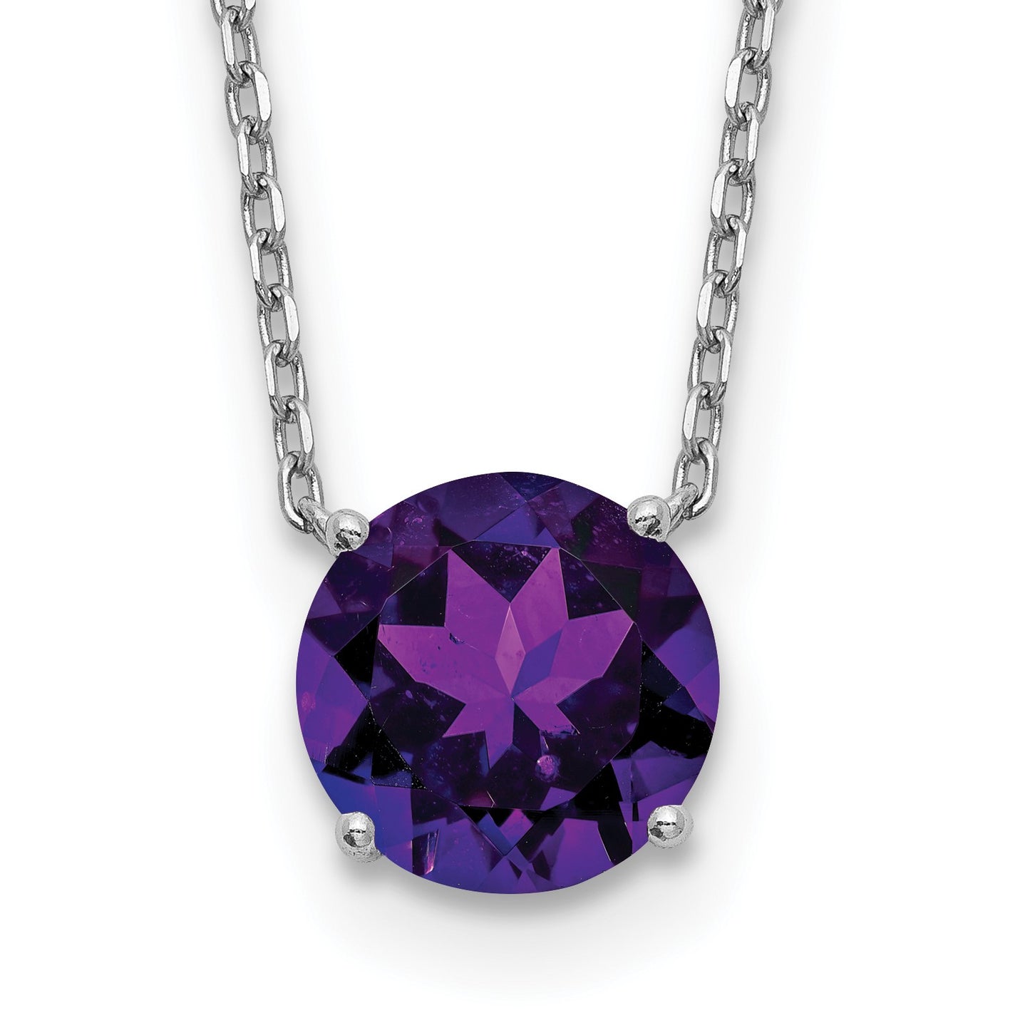 Sterling Silver Rhodium-plated Purple Crystal 16.5 inch Necklace with 2 inch extension