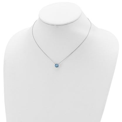 Sterling Silver Rhodium-plated Blue Crystal 16.5 inch Necklace with 2 inch extension