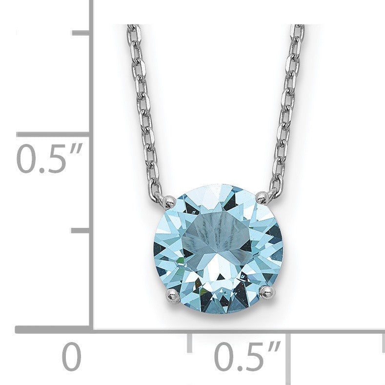 Sterling Silver Rhodium-plated Blue Crystal 16.5 inch Necklace with 2 inch extension