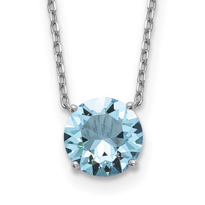 Sterling Silver Rhodium-plated Blue Crystal 16.5 inch Necklace with 2 inch extension