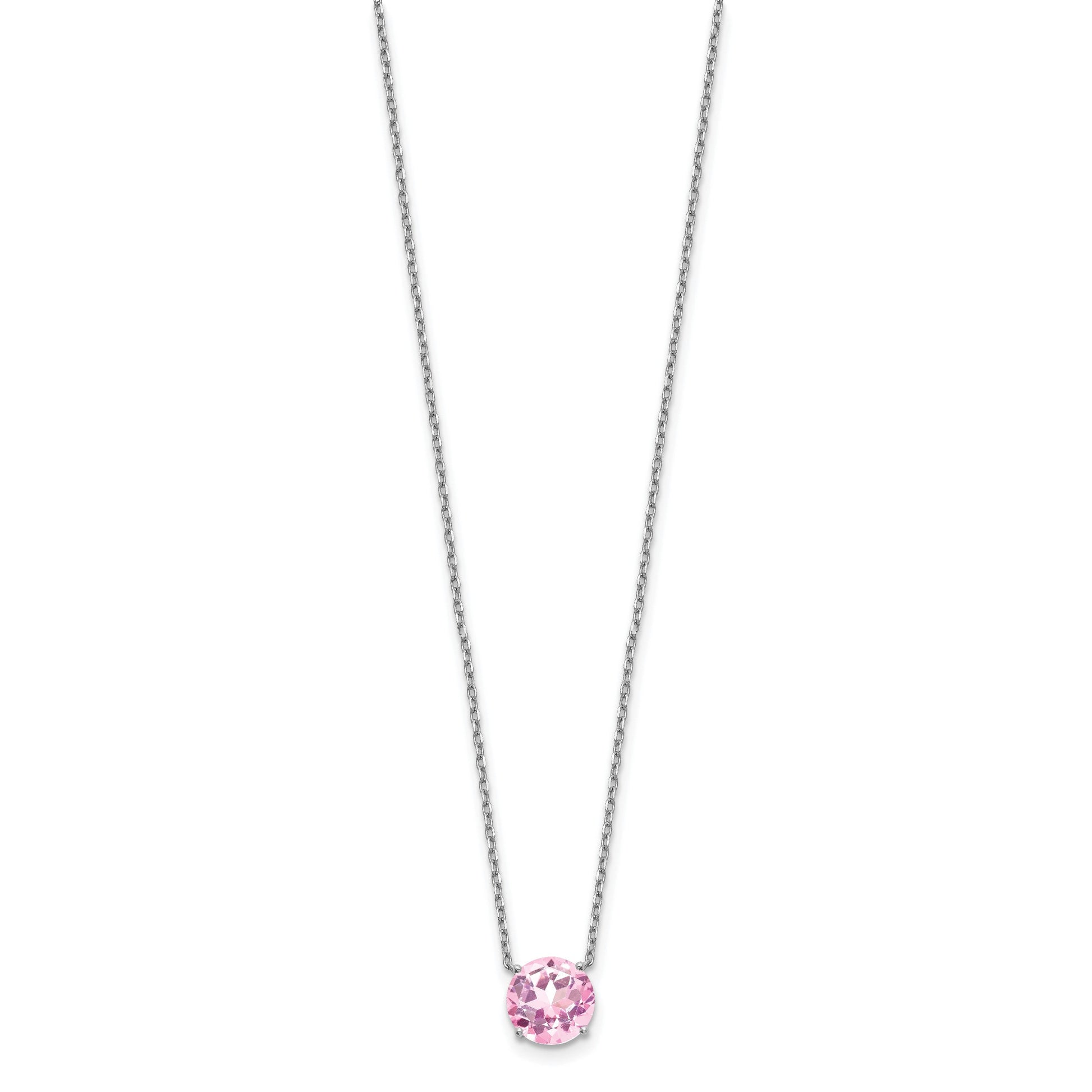 Sterling Silver Rhodium-plated Pink Crystal 16.5 inch Necklace with 2 inch extension