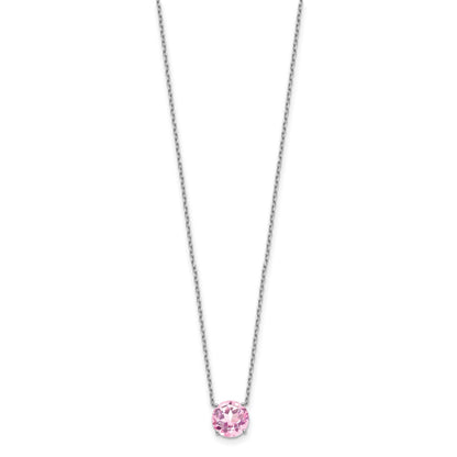 Sterling Silver Rhodium-plated Pink Crystal 16.5 inch Necklace with 2 inch extension