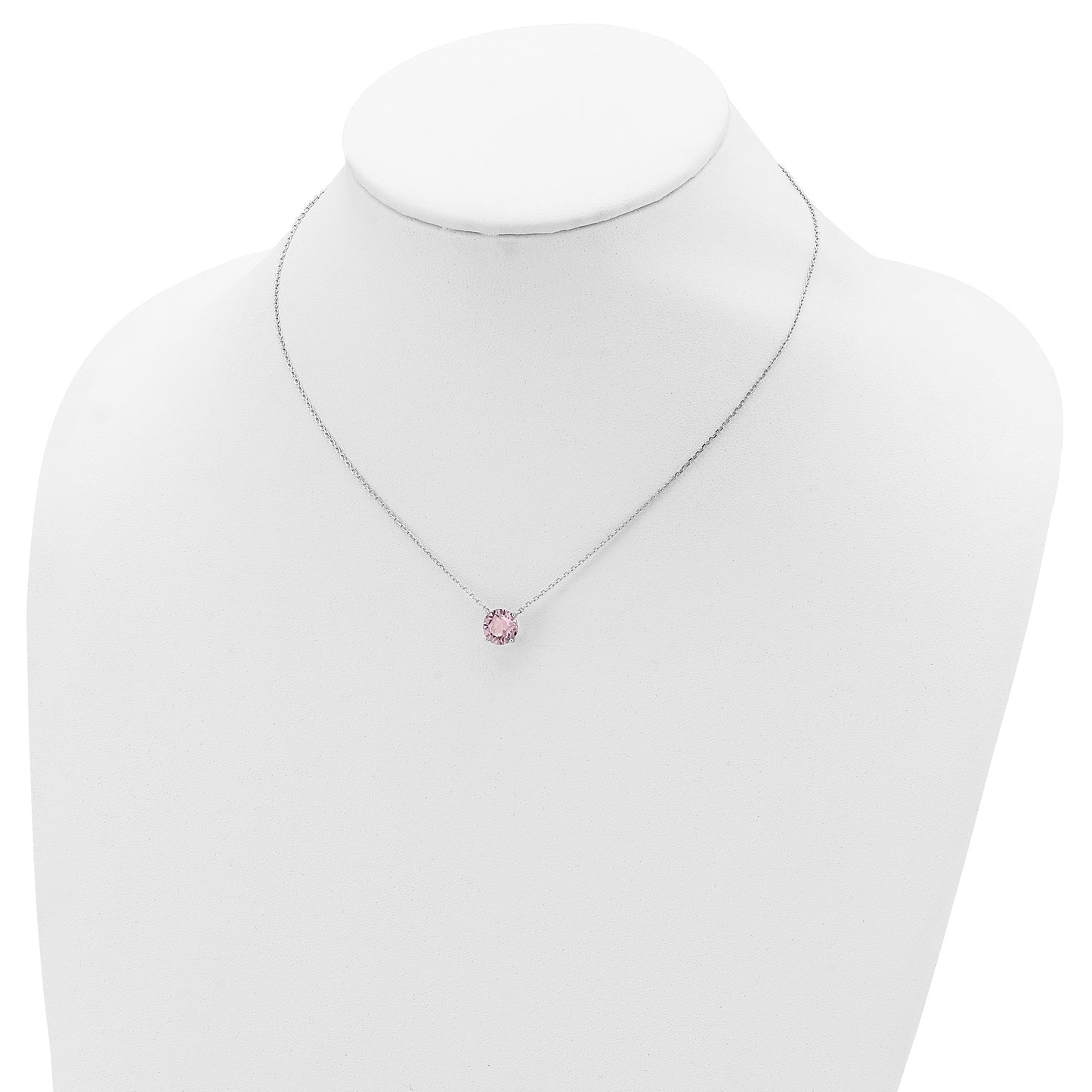 Sterling Silver Rhodium-plated Pink Crystal 16.5 inch Necklace with 2 inch extension