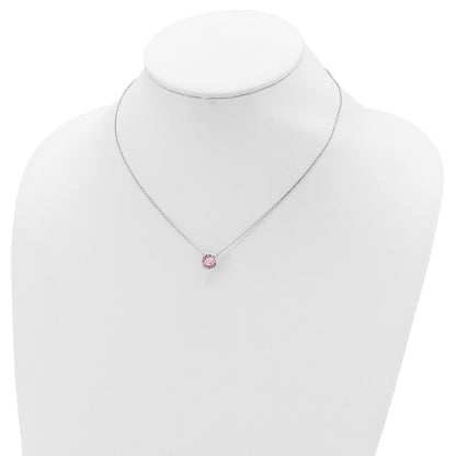 Sterling Silver Rhodium-plated Pink Crystal 16.5 inch Necklace with 2 inch extension