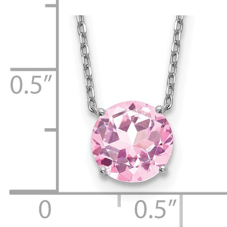 Sterling Silver Rhodium-plated Pink Crystal 16.5 inch Necklace with 2 inch extension