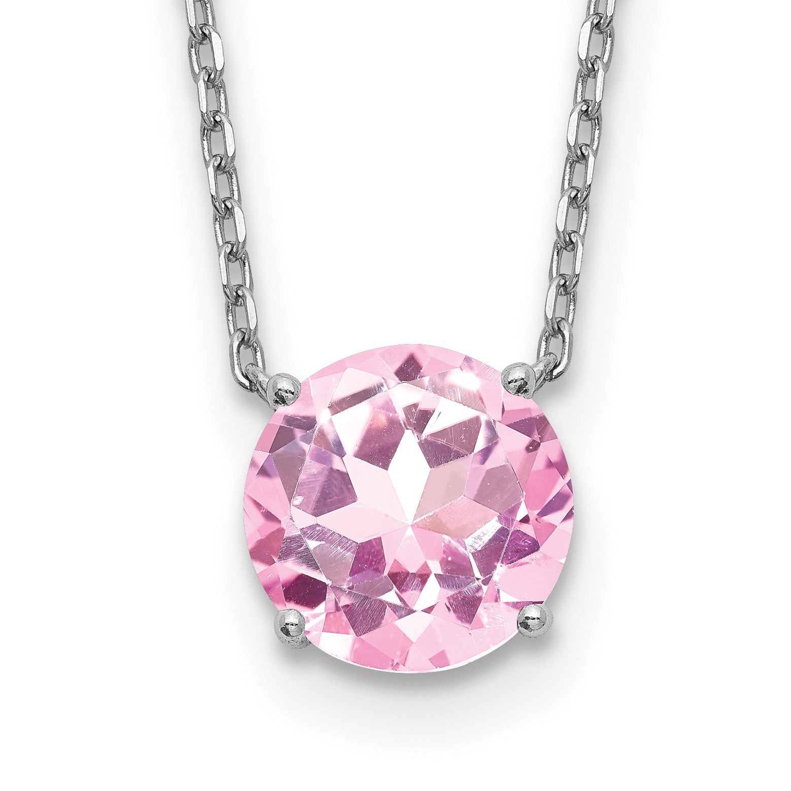 Sterling Silver Rhodium-plated Pink Crystal 16.5 inch Necklace with 2 inch extension