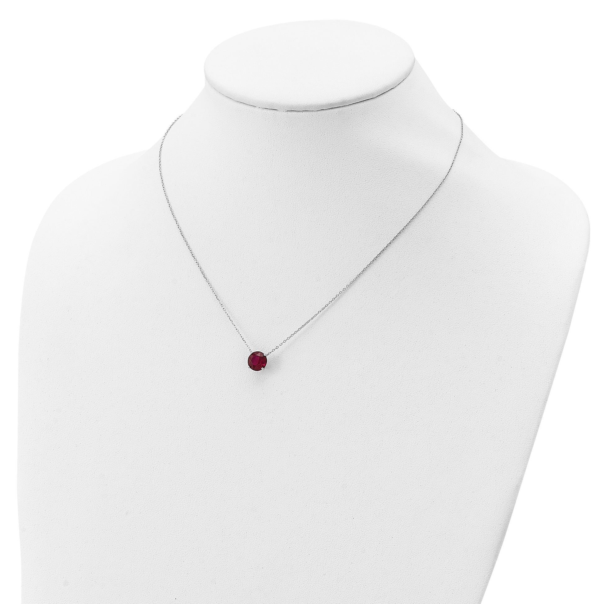 Sterling Silver Rhodium-plated Red Crystal 16.5 inch Necklace with 2 inch extension