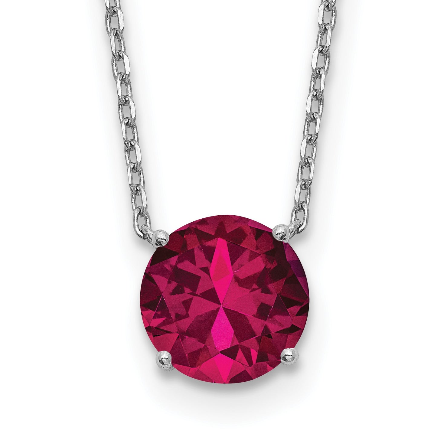 Sterling Silver Rhodium-plated Red Crystal 16.5 inch Necklace with 2 inch extension