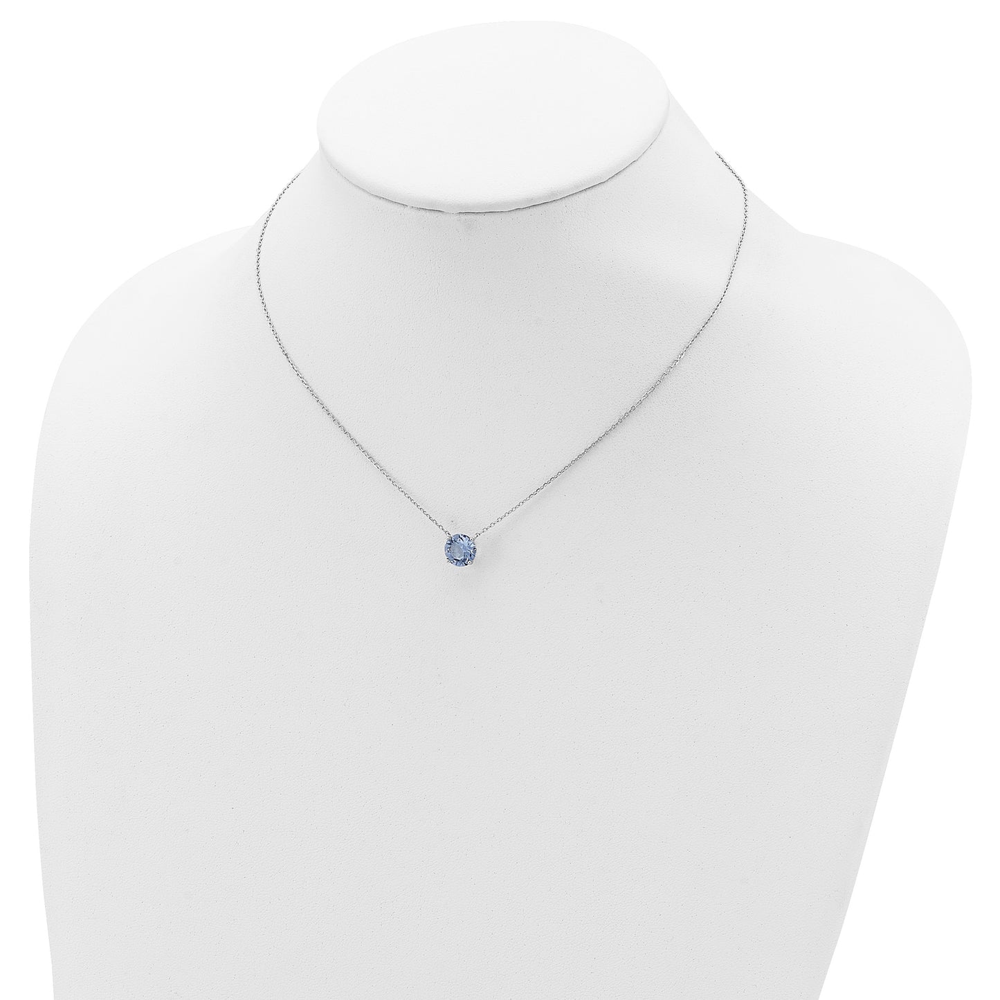 Sterling Silver Rhodium-plated Blue Crystal 16.5 inch Necklace with 2 inch extension