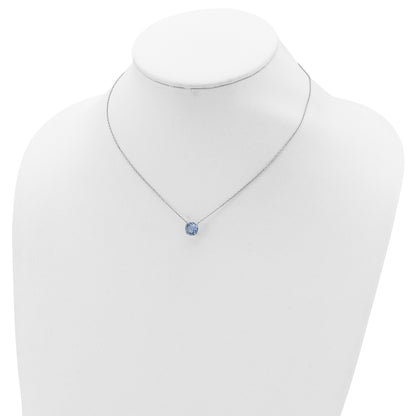 Sterling Silver Rhodium-plated Blue Crystal 16.5 inch Necklace with 2 inch extension