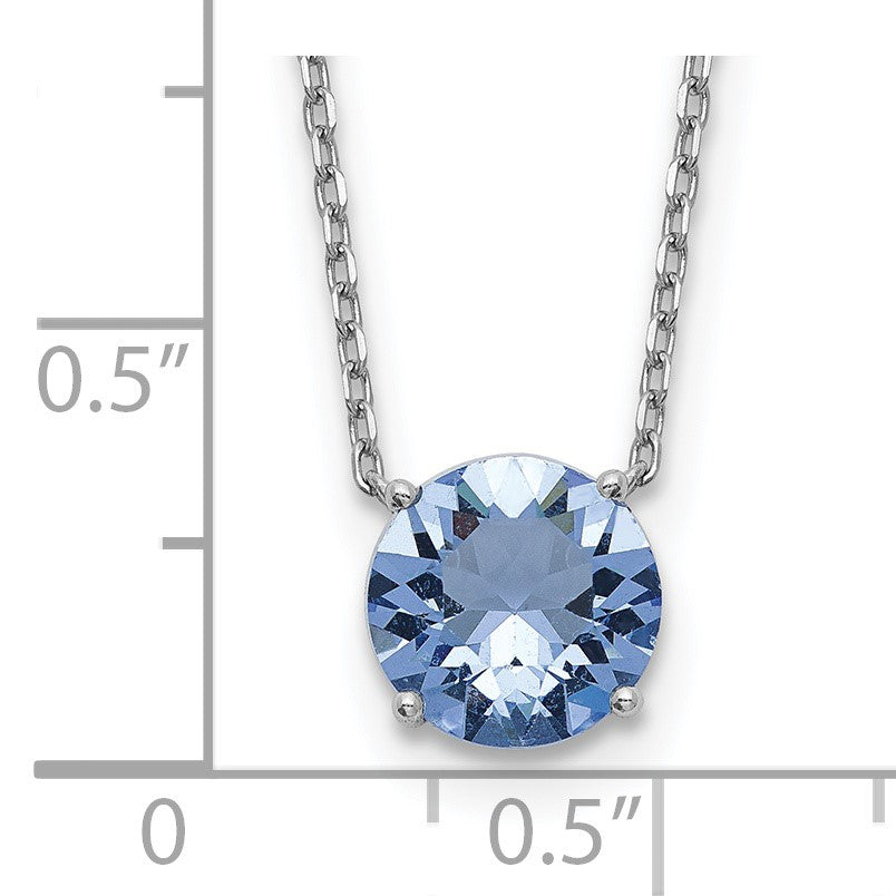 Sterling Silver Rhodium-plated Blue Crystal 16.5 inch Necklace with 2 inch extension