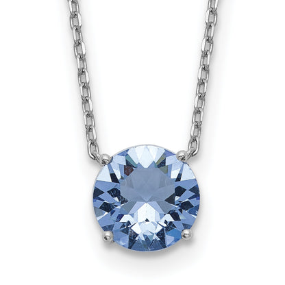 Sterling Silver Rhodium-plated Blue Crystal 16.5 inch Necklace with 2 inch extension