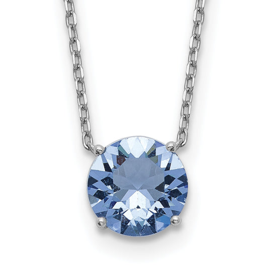 Sterling Silver Rhodium-plated Blue Crystal 16.5 inch Necklace with 2 inch extension