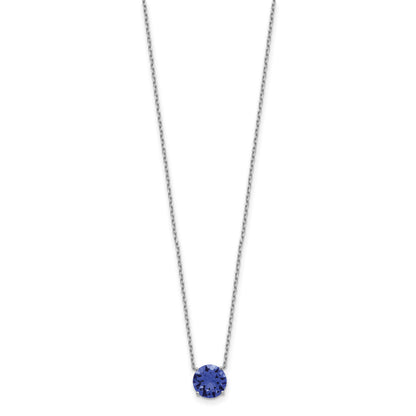 Sterling Silver Rhodium-plated Blue Crystal 16.5 inch Necklace with 2 inch extension