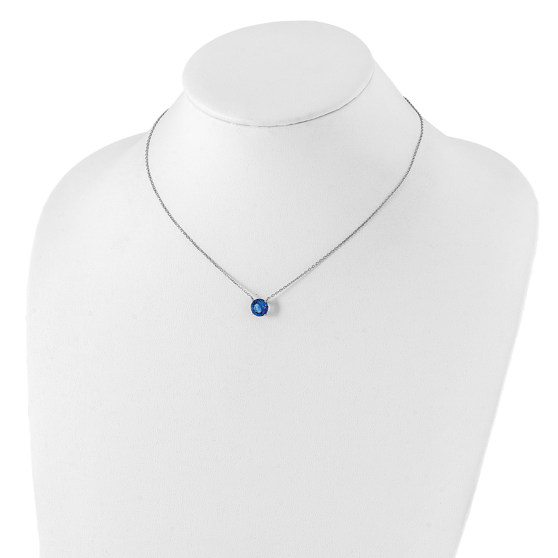 Sterling Silver Rhodium-plated Blue Crystal 16.5 inch Necklace with 2 inch extension